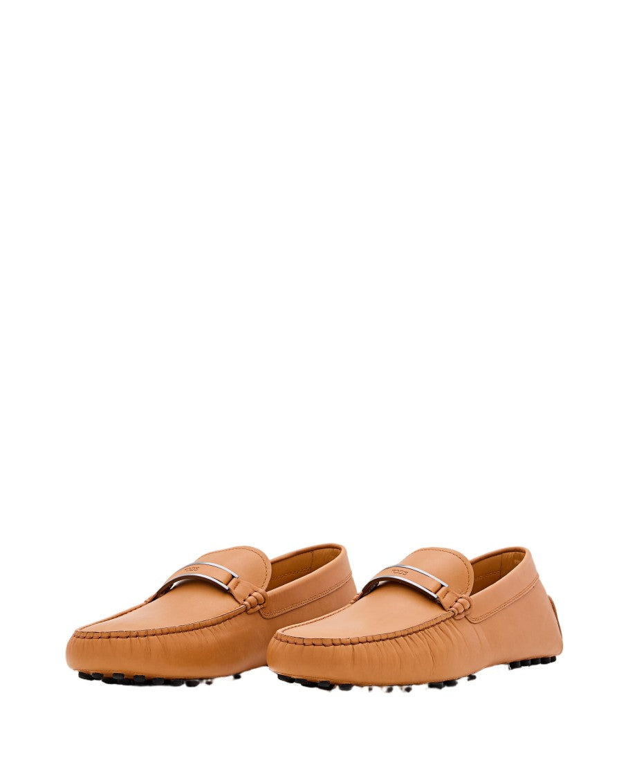 Tod's Leather Moccasin Loafers With Metal Bar Detail