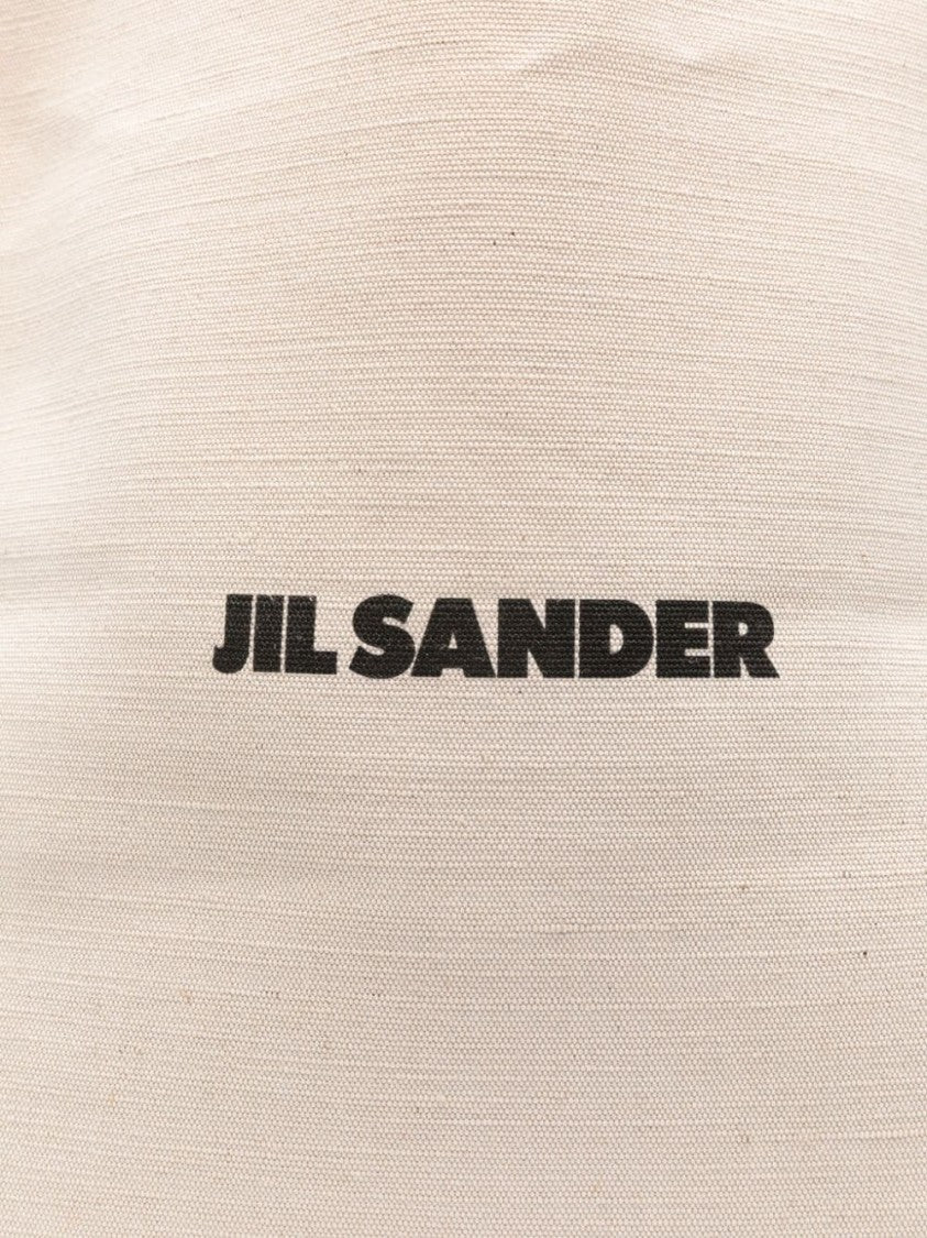 Jil Sander Ivory White Canvas Tote Bag With Leather Trim And Embroidered Logo