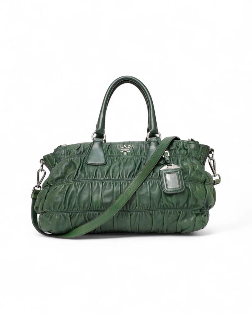 Prada Medium Green Embossed Shopper Bag