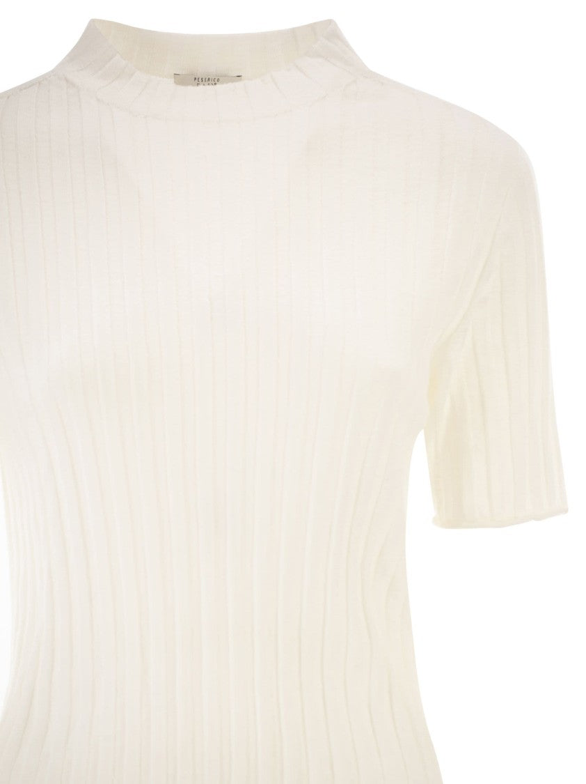 Peserico Easy Short-Sleeved Turtleneck Knit Jumper With Ribbed Texture