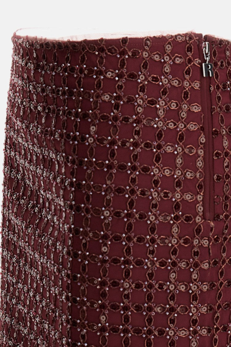 Rotate Birger Christensen Mesh Midi Skirt With Floral Bead Embroidery