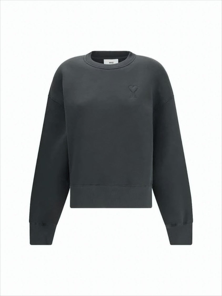 Ami Cropped Long-Sleeve Sweatshirt With Ribbed Details