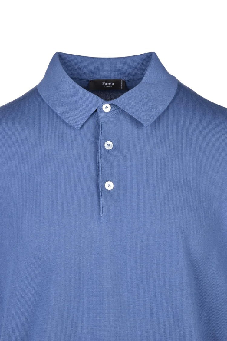 Fama Indigo Cotton Knit Polo