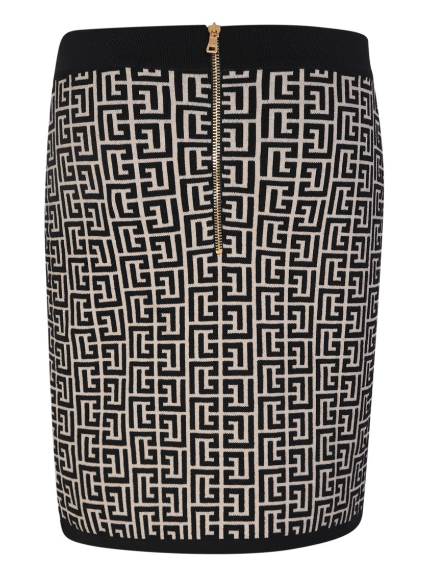 Balmain Black Monogram Jacquard Knit Skirt