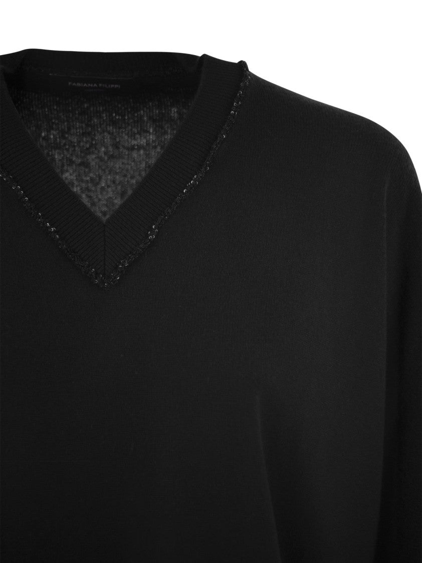 Fabiana Filippi V-Neck Sweater With Sequined Neckline