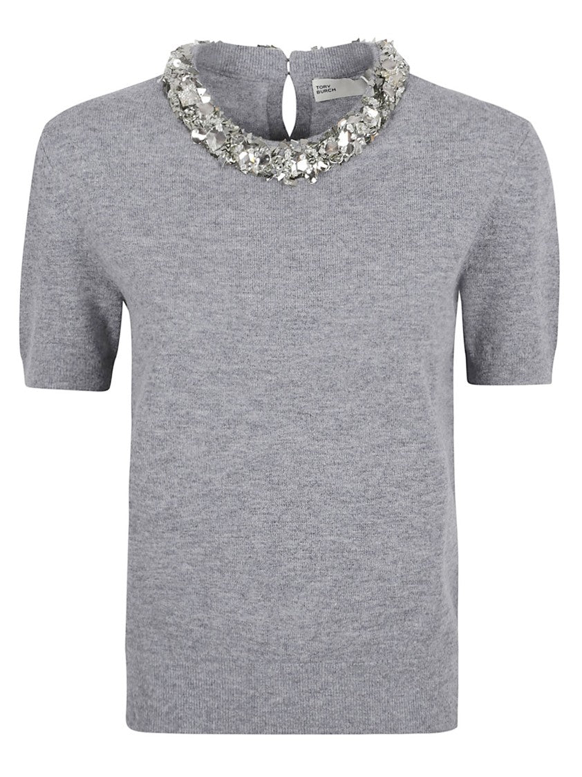 Tory Burch Short-Sleeved Wool-Cashmere Blend Sweater