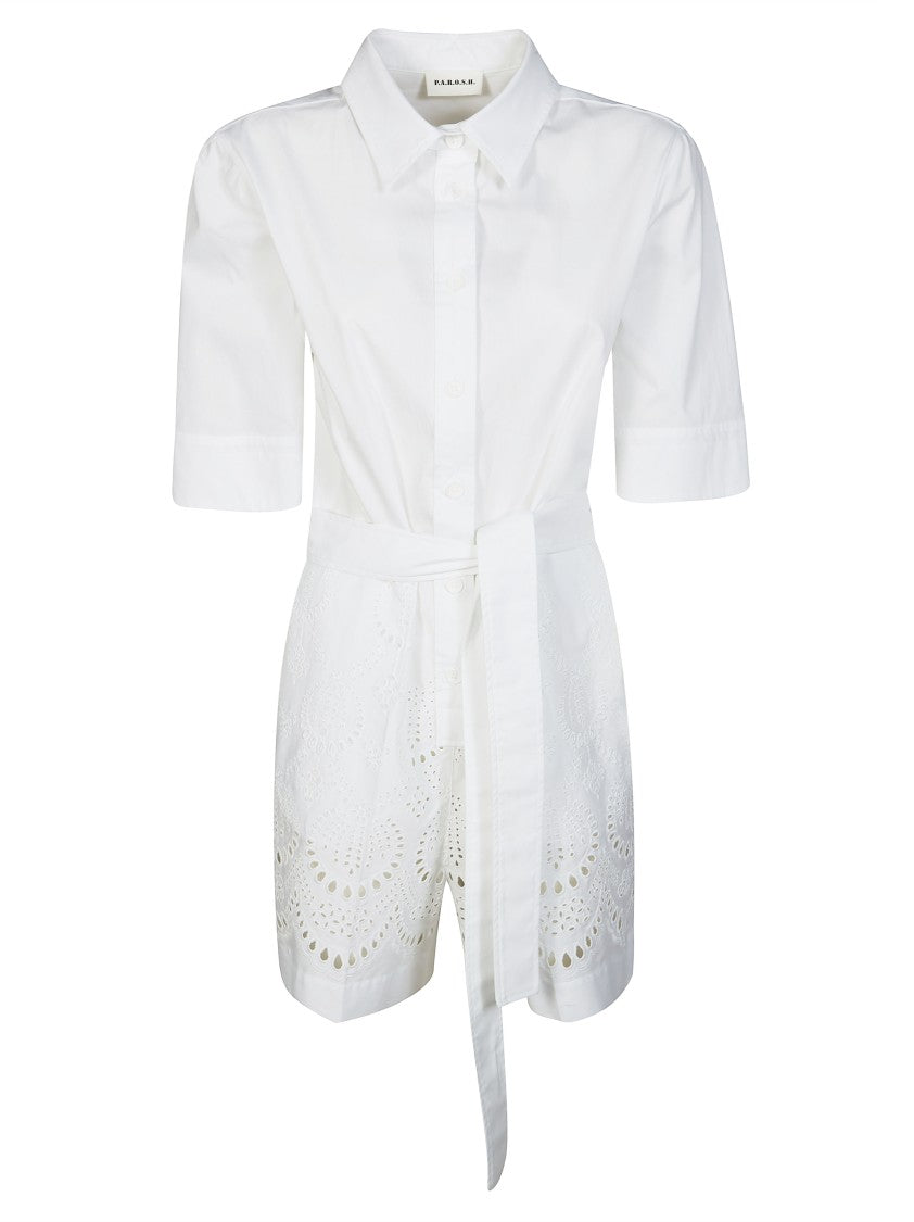 Parosh White Eyelet Embroidered Romper
