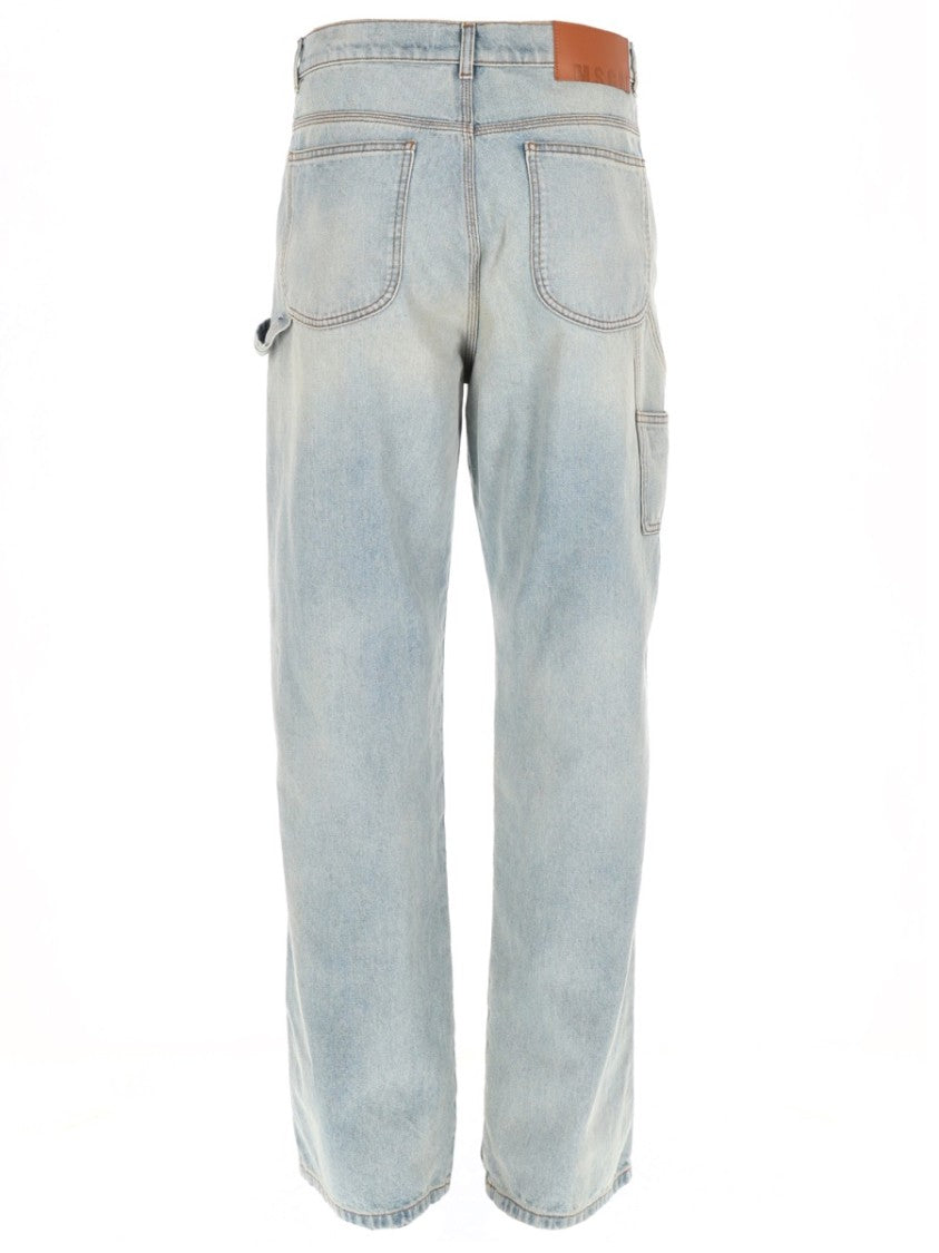 Msgm Logo Cotton Faded Straight-Leg Pants