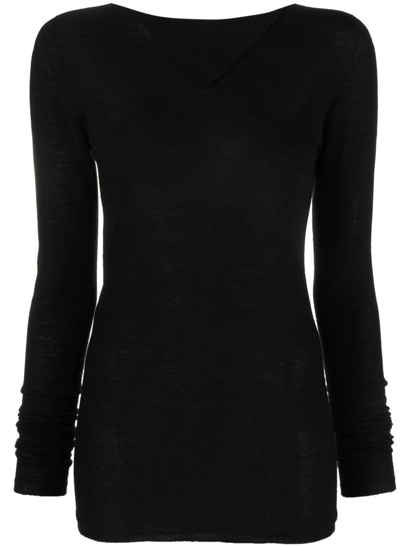 Rick Owens Fitted Cashmere Knit Sweater With Deep V-Neckline