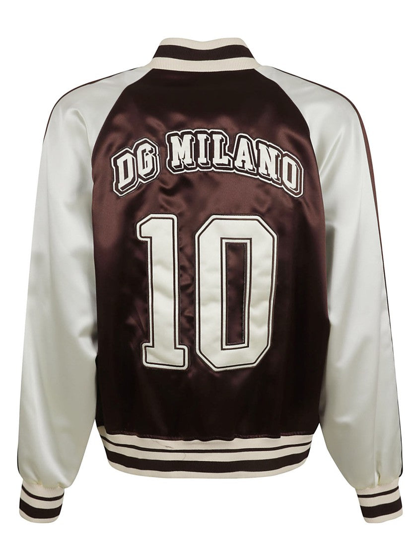 Dolce & Gabbana Satin Finish Bomber Jacket With Contrasting Sleeves