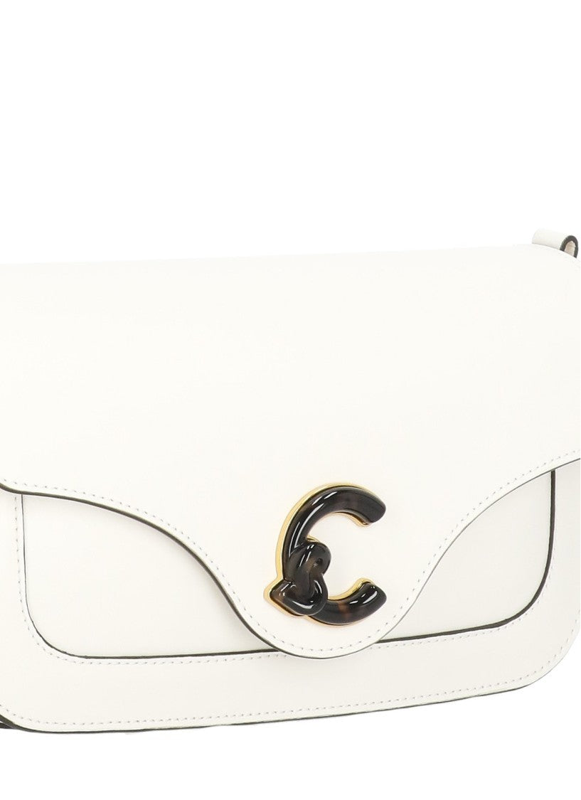 Coccinelle Ivory Leather C-Me Medium Shoulder Bag With Flap Closure