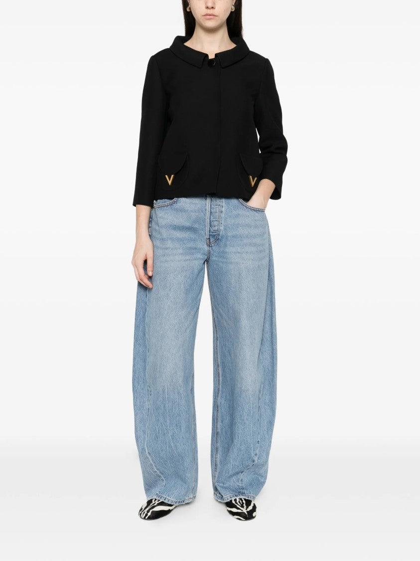 Valentino Black Cropped V-Gold Accent Jacket