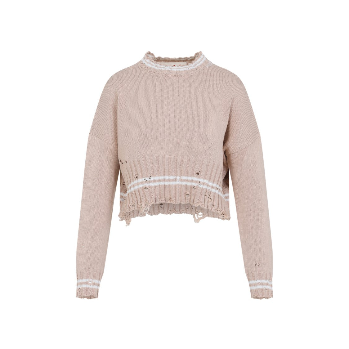 Marni Round Neck Beige Cotton Pullover