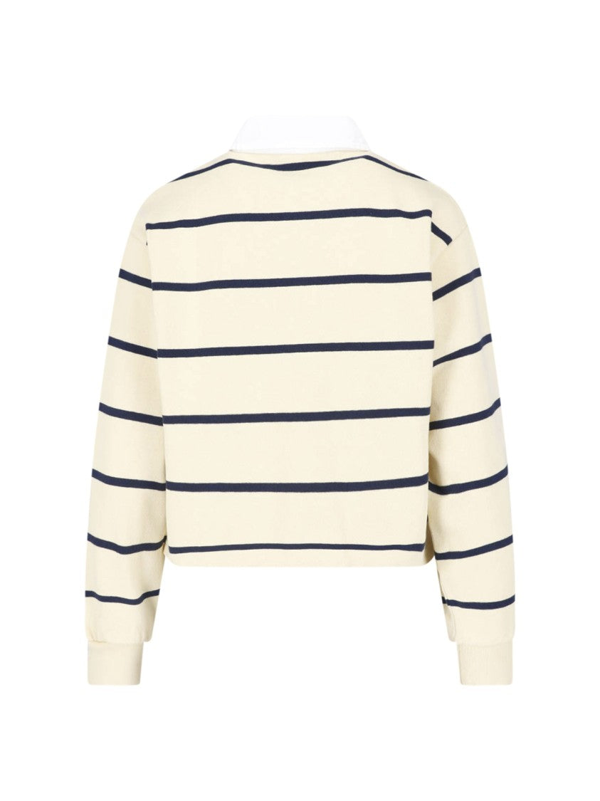 Sporty And Rich Cropped Sweater With Navy Stripes And Classic Collar