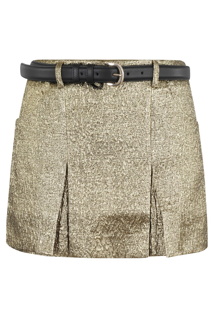 Self-Portrait High-Waisted Gold Jacquard Skort With Removable Belt