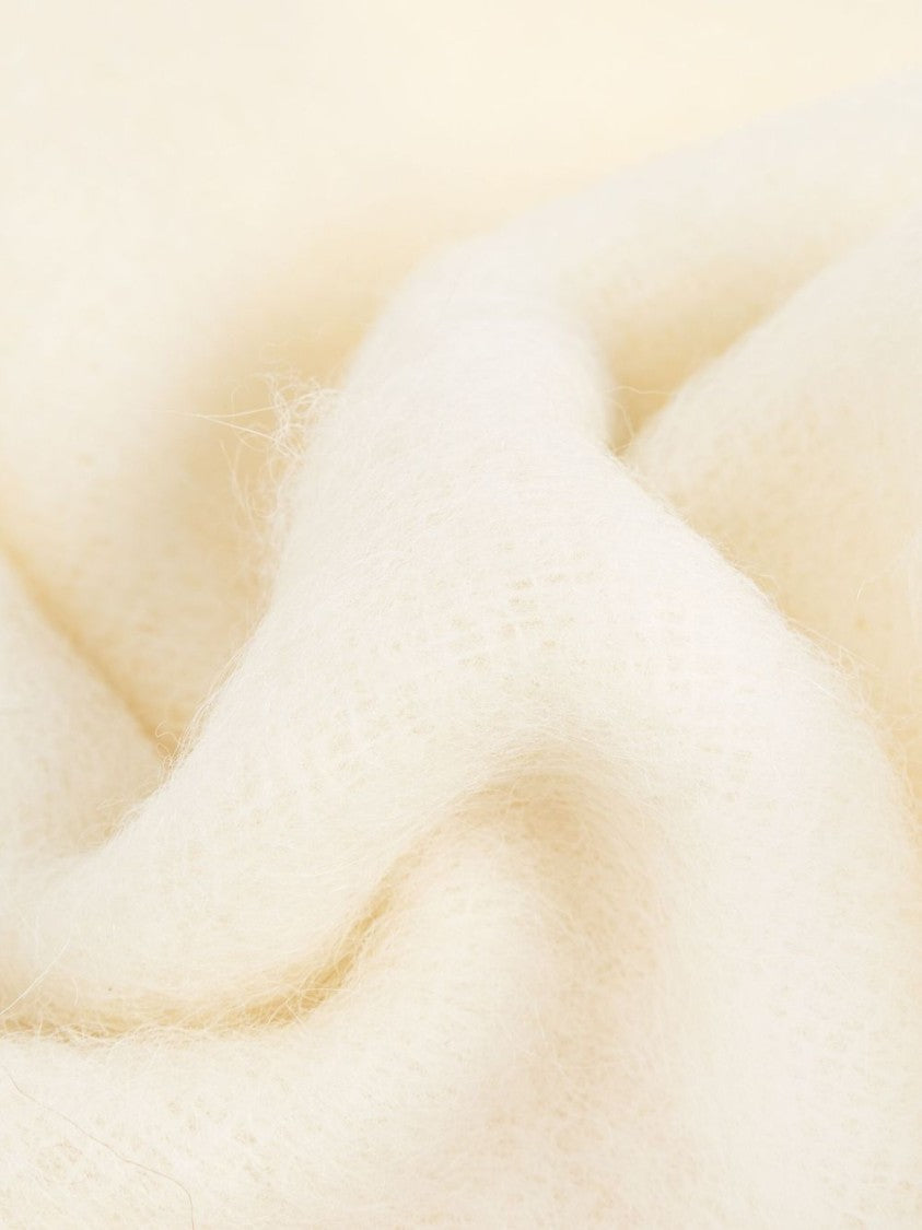 Marni Fringed White Alpaca-Blend Scarf With Stitched Label