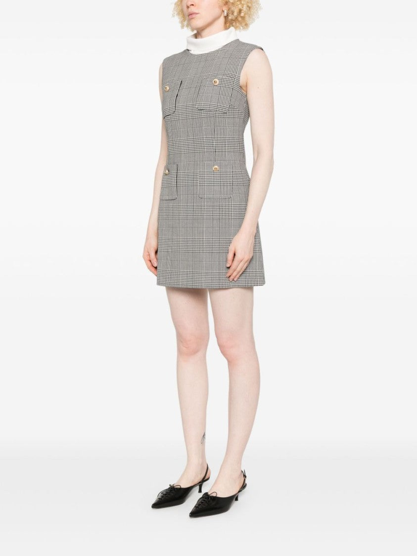 Self-Portrait Sleeveless Mini Dress With Prince Of Wales Check Pattern And Flap Pockets