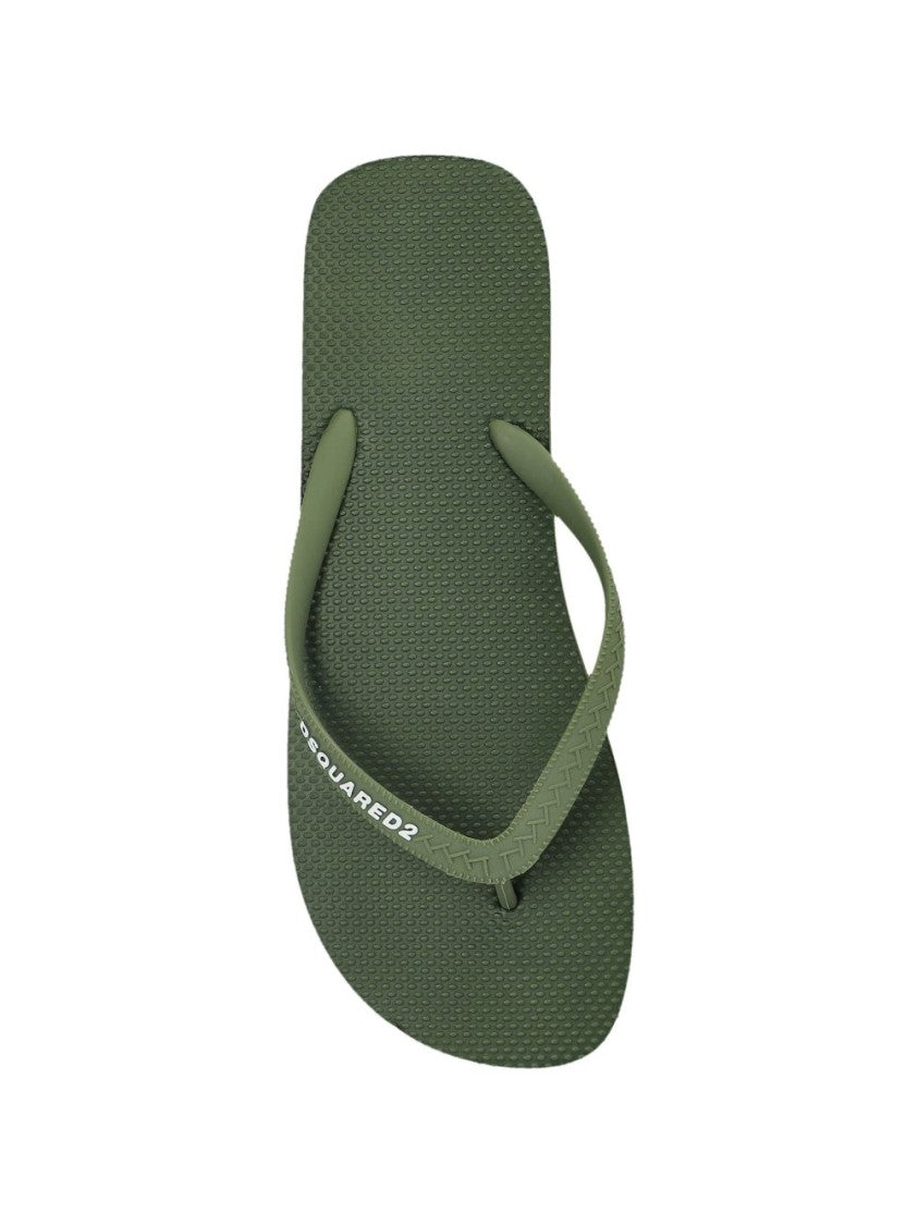 Dsquared2 Minimalist Green Thong Sandals With Embossed Logo