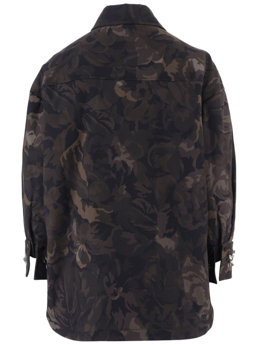 Pinko Dark Floral Camouflage Coat With Boxy Silhouette And Embellishments