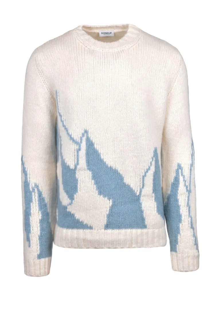 Dondup Crewneck Sweater - White/Sky Blue