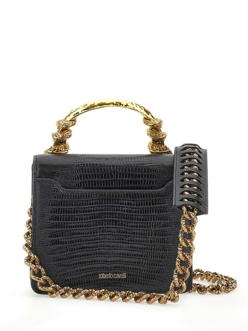 Roberto Cavalli Cobra-Embossed Leather Handbag With Gold Snake Handle