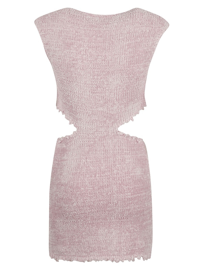 Jil Sander Cut-Out Waist Purple Dress With Textured Fabric