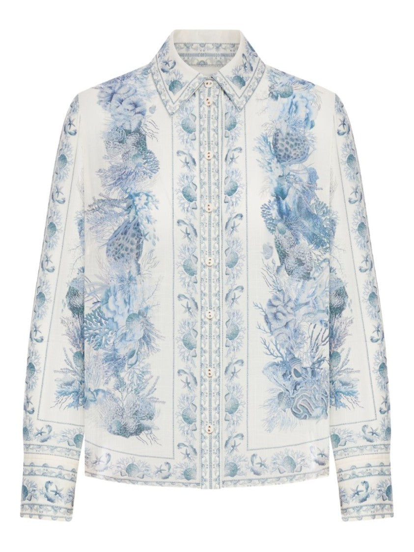 Zimmermann Botanical Print Cotton Shirt With Classic Collar