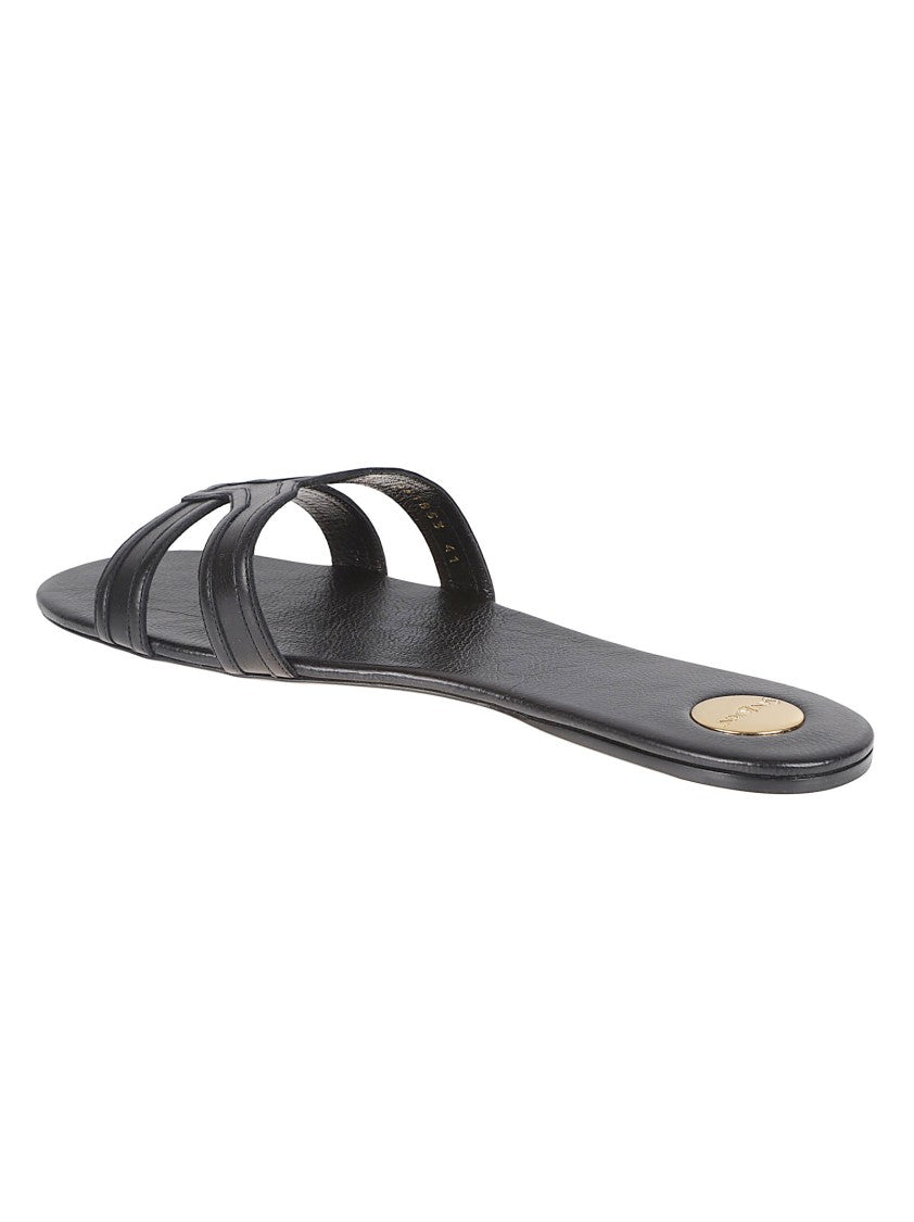 Saint Laurent Rounded Toe Sandals With Double Thick Strap And Leather Sole
