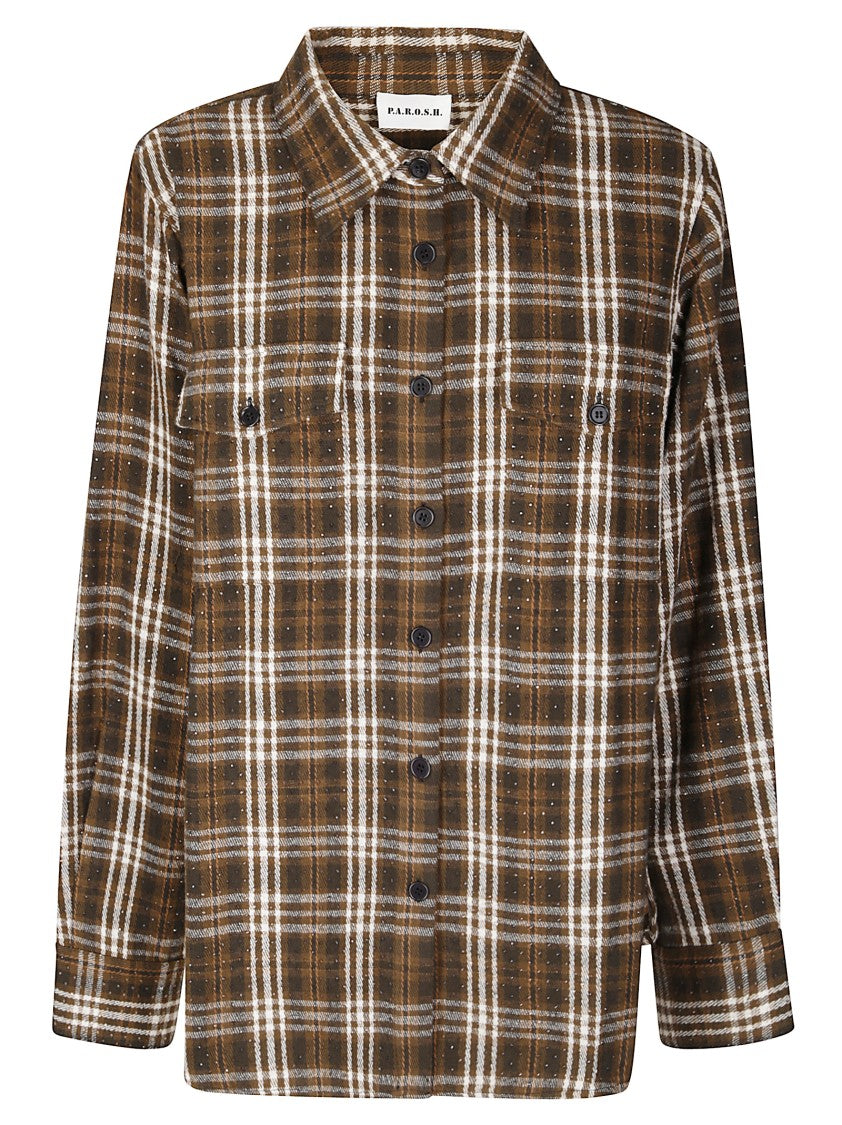 P.A.R.O.S.H. Checked Cotton Shirt With Rhinestone Embellishments