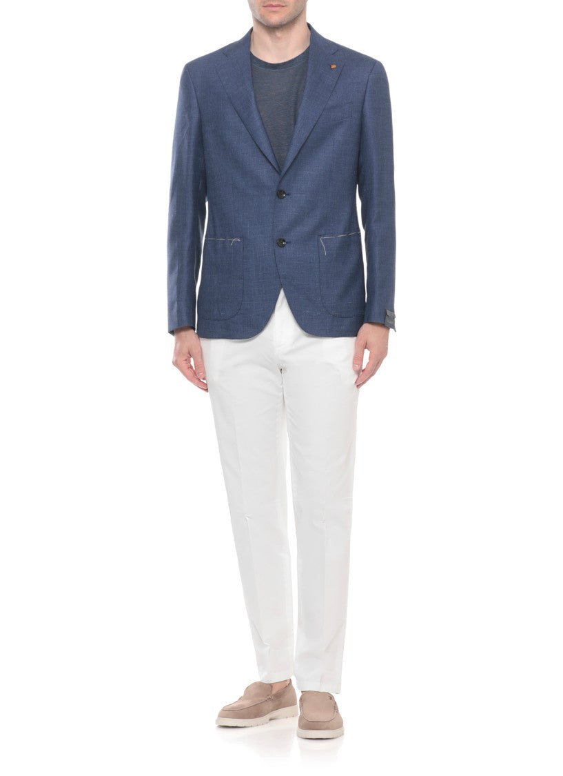 La Torre Red Blue Classic Lapel Wool Blazer