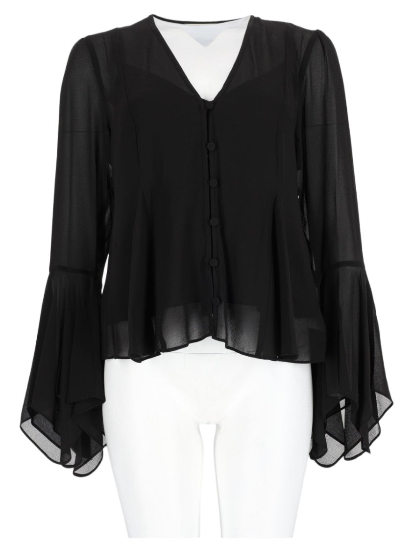 Michael Michael Kors Black Flared Bell-Sleeve Sheer Polyester Blouse