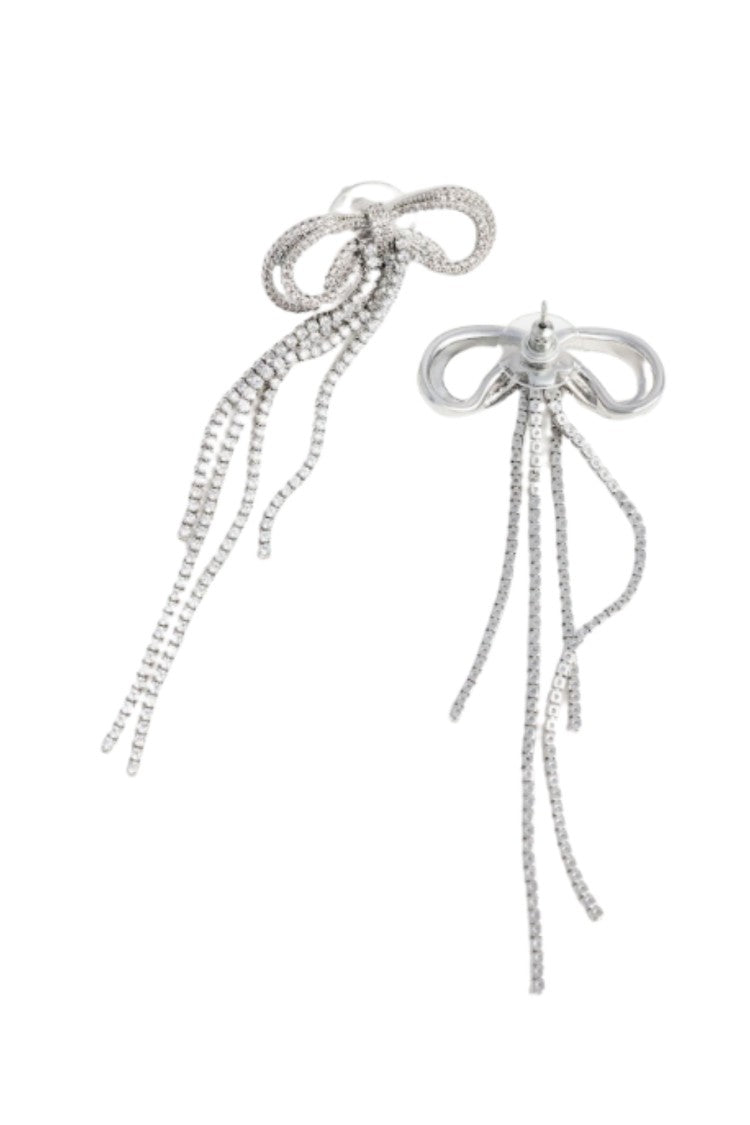 Self-Portrait Silver Double Crystal Bow Zirconia Stainless Steel Earrings