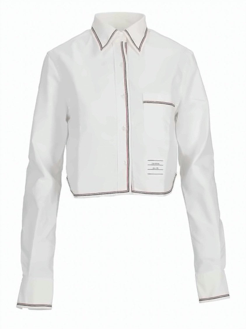 Thom Browne Cropped Long-Sleeve Shirt With Classic Collar