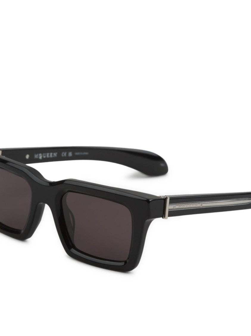 Alexander Mcqueen Rectangular Frame Sunglasses With Glossy Black Finish