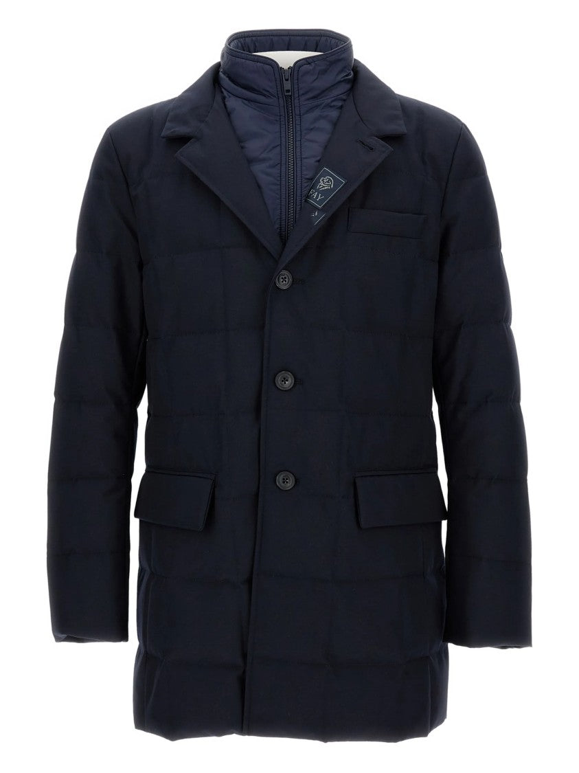 Fay Double-Breasted Blue Padded Quilted Puffer Jacket
