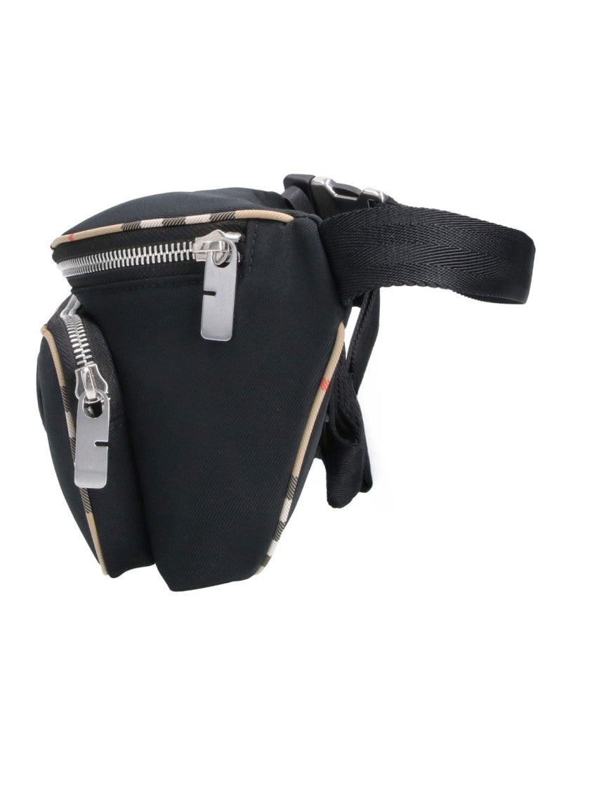 Burberry Black Fabric Check Belt Bag