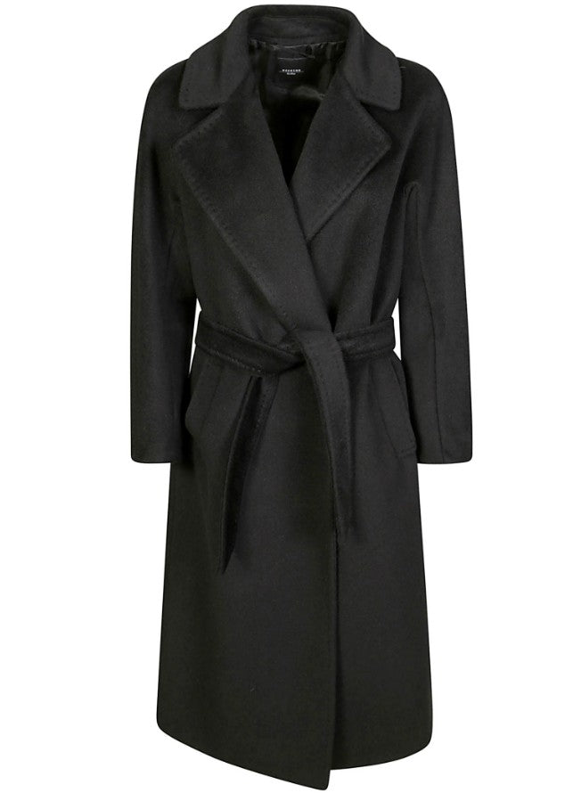 Max Mara Belted Black Wool-Blend Long Coat