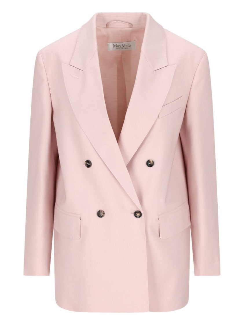 Max Mara Double-Breasted Tailored Blazer In Soft Pastel Pink