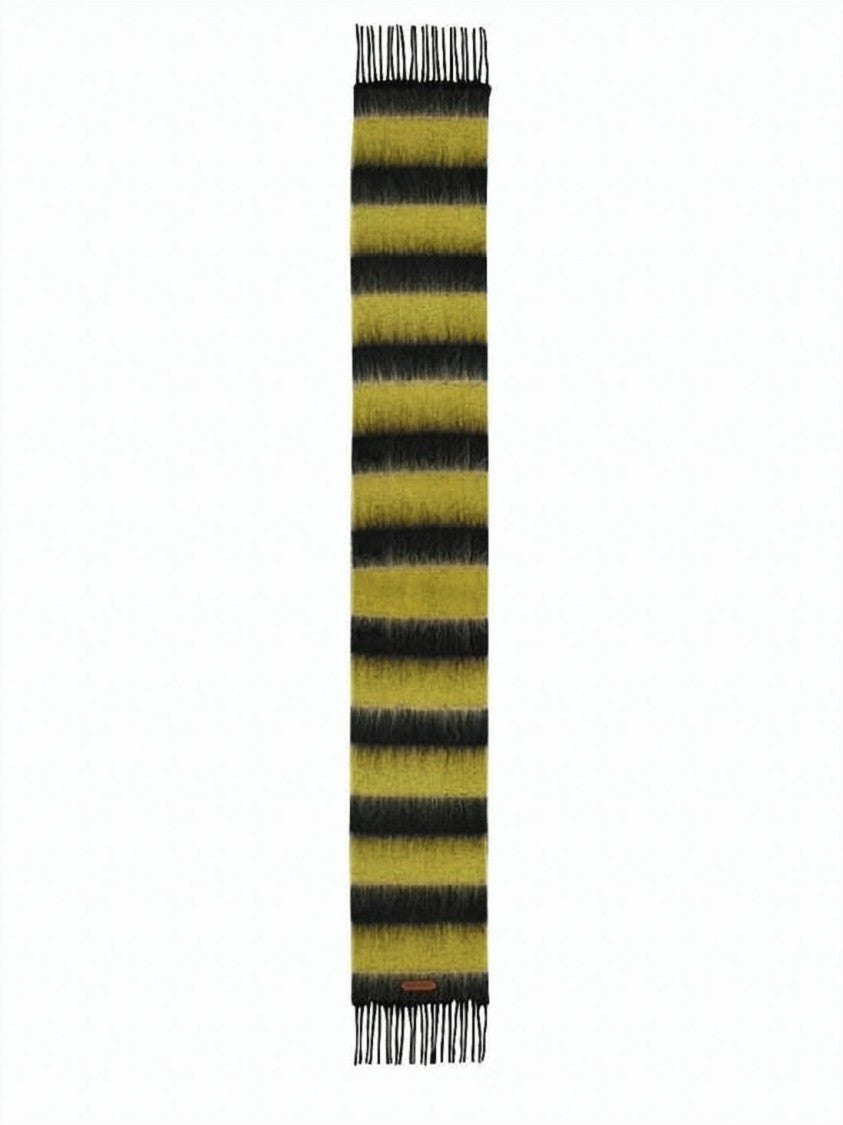 Marni Fuzzy Striped Scarf With Fringed Ends And Leather Tag
