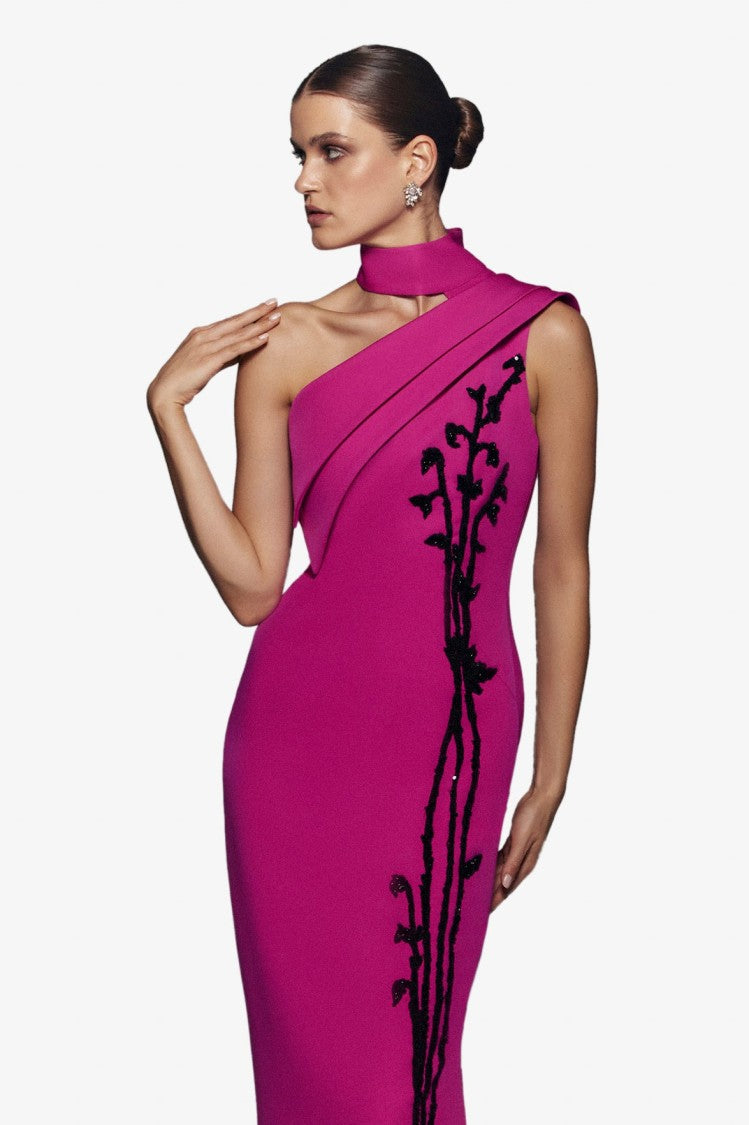 Saiid Kobeisy Crepe, Off-Shoulder Dress With Beading