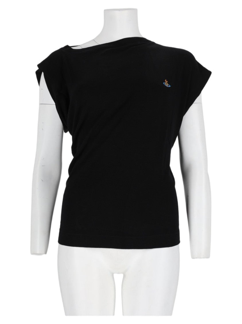 Vivienne Westwood Black Boat-Neck Embroidered Viscose Top
