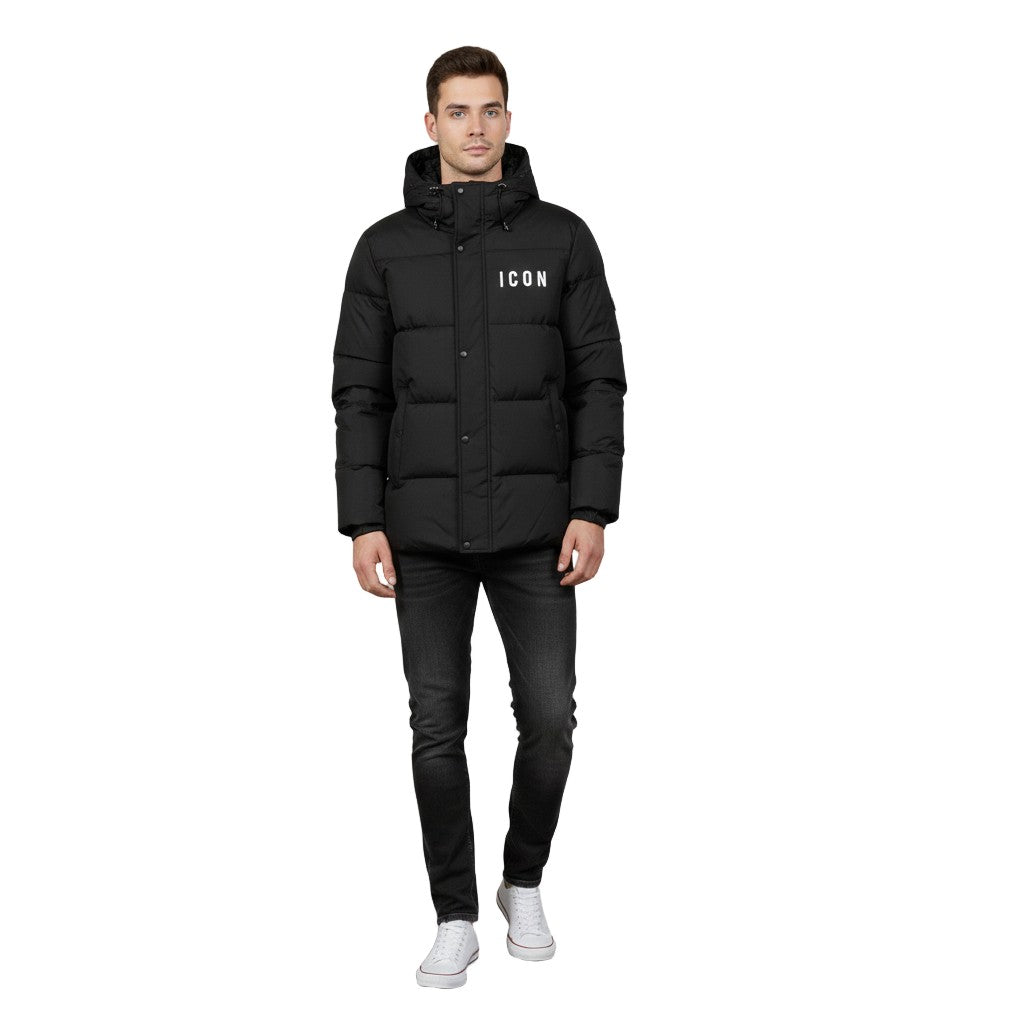 Icon Black Quilted Puffer Jacket With Iconic Logo