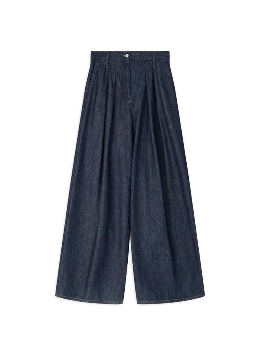 Dries Van Noten High-Waist Wide-Leg Denim Trousers With Pleated Front