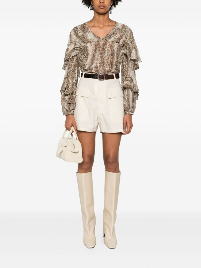 Twin-Set Animal Print Blouse With Ruffled Sleeves