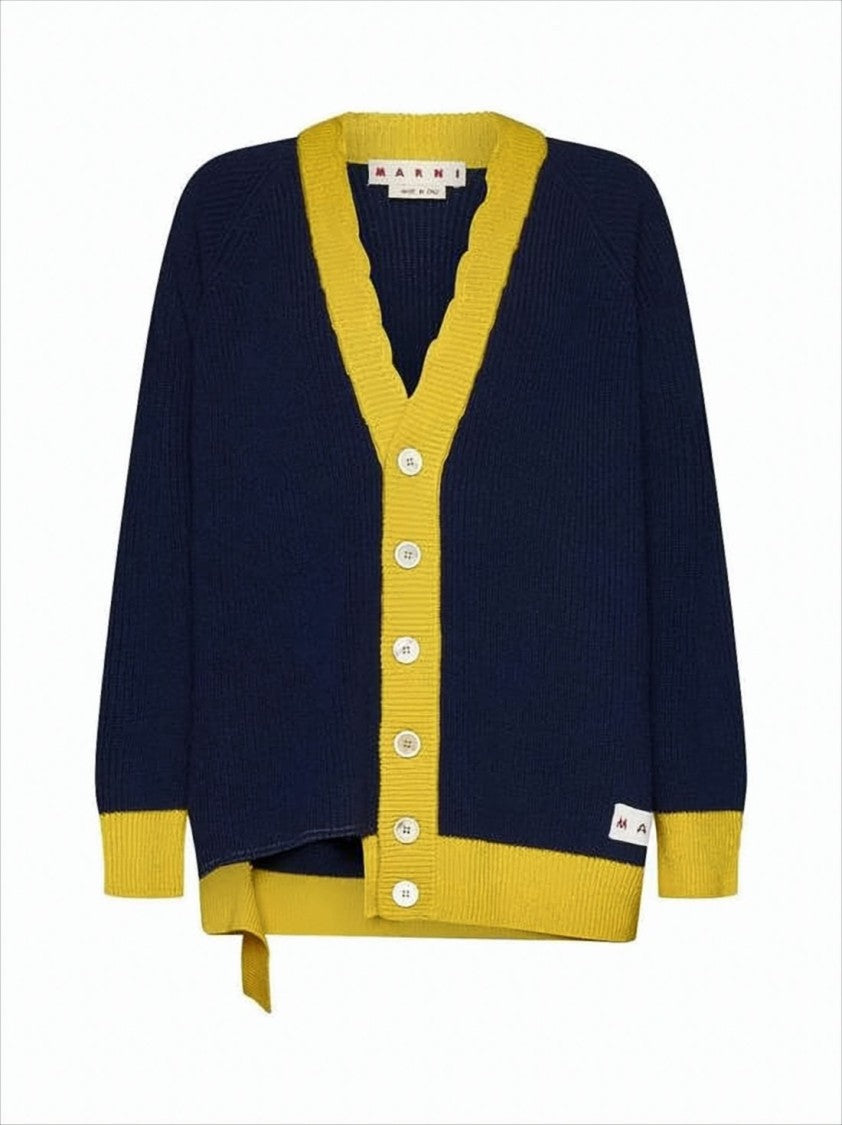 Marni Deep V-Neck Cardigan With Contrasting Ribbed Trim