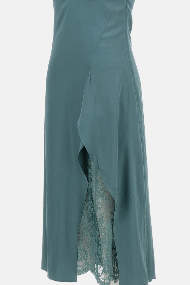 Acne Studios Green Midi Dress With Ruffled Overlay