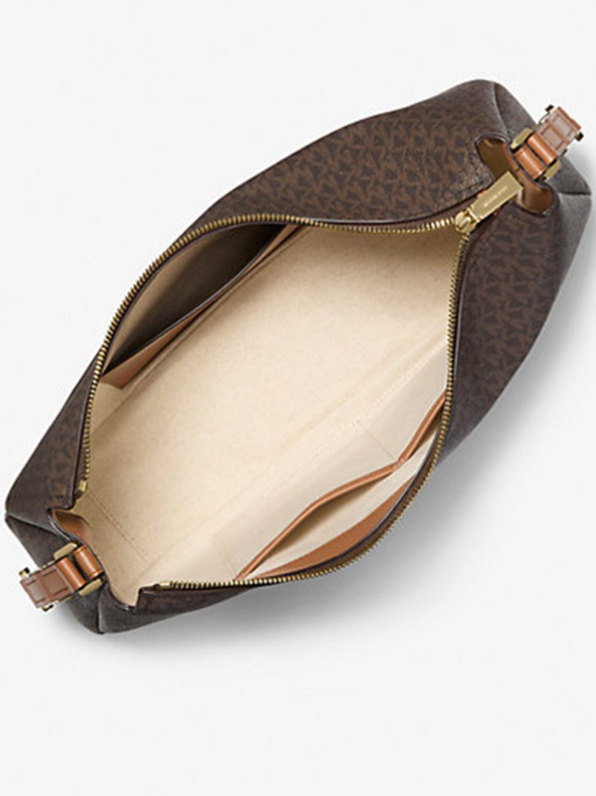 Michael Kors Dark Brown Monogram Curved Shoulder Bag