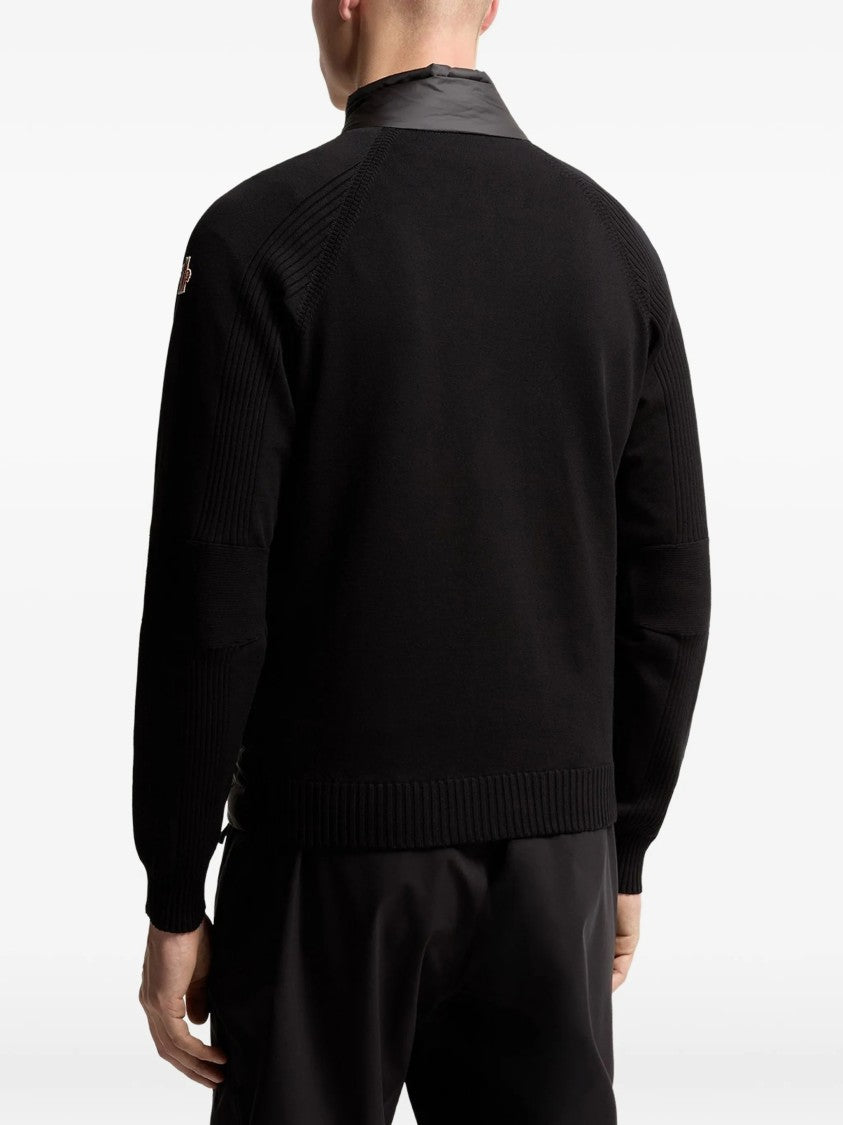 Moncler Grenoble Hybrid Padded Cardigan With Knitted Sleeves And High Collar