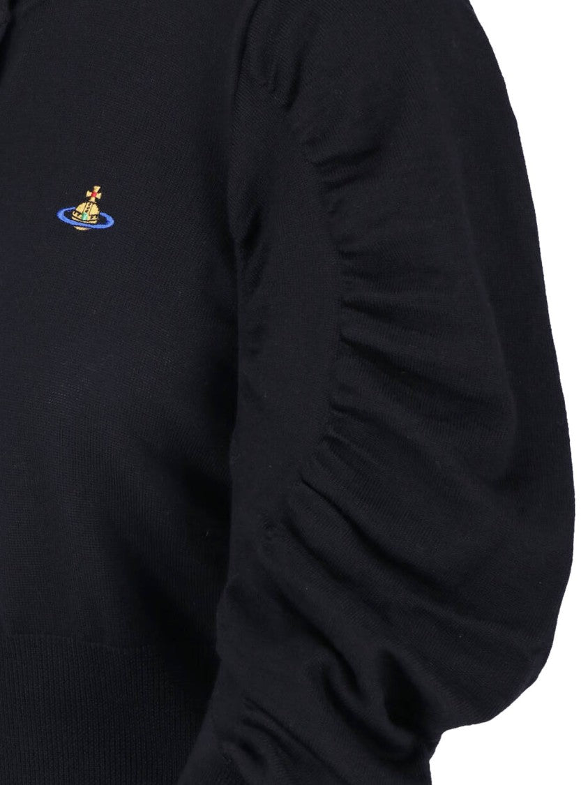 Vivienne Westwood Tailored Black Cardigan With Voluminous Sleeves And Logo Detail
