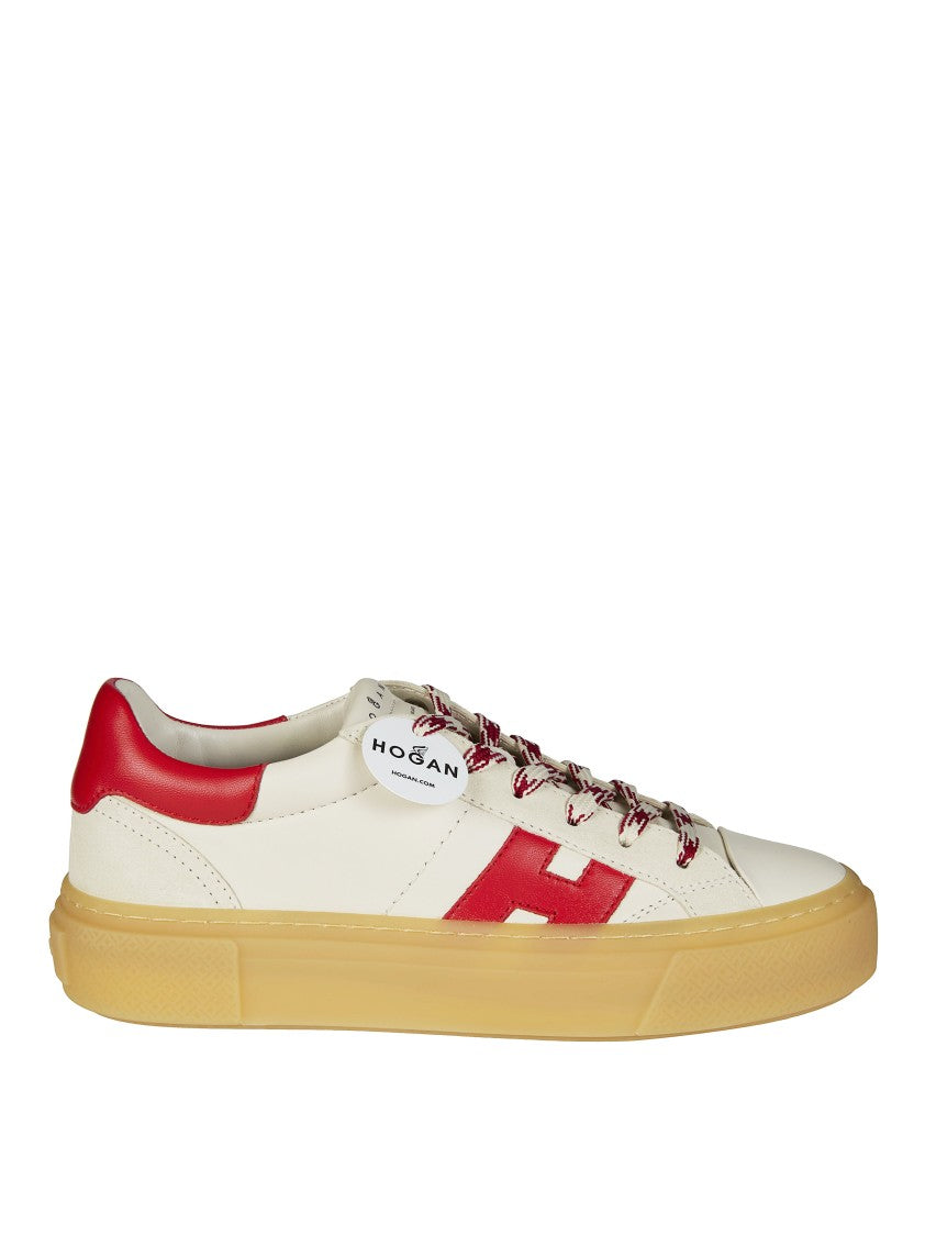Hogan Cream Leather Red Heel Sneakers
